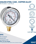 Go-To 30 InHg Vacuum Pressure Gauge With 2 Inch Dial, Lower Mount One Eighth NPT, Waterproof Stainless Steel Case