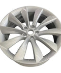 Reconditioned Oem 21X8 5Inch Front Or Rear Tesla Model S Alloy Wheel Rim Silver Factory Spec close-up view showing detailed design.