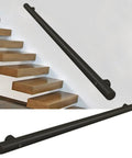 Slick Black Stainless Steel Railing Indoor And Outdoor Heavy Duty Wall Guardrail With Built Tough Foot Support For Stairs And Decks Corrosion Resistant Top Shelf Home Upgrade Kit on wooden stairs.