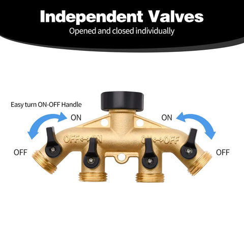 Four Way Garden Hose Splitter With Four Extension Adapters Brass Watering Splitter For Multiple Outlets Easy To Use Leak Free Includes Spring Protectors Spare Washers And Thread Sealing Tapes, brass 4-way valve