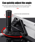 Heavy Duty Adjustable Universal Aluminum Miter Gauge Fence System With Rock Solid Angle Plate Ruler And Easy Grip Push Block For Pro Benchtop Woodworking Builds showing angle adjustment knob.