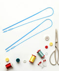 Plastic Drawstring Threader Tool Set, 5 Pieces, Wear Resistant and Flexible, Universal Compatibility for Shoelaces and Cords, Easy Threading for Hoodie Strings and Pants Drawstrings, Portable On The Go Quick Fix Kit, blue plastic loop threaders on sewing tools background