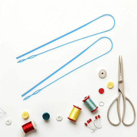 Flexible Plastic Drawstring Threader Tool Kit For Easy Threading Big Eye Design Works With Thick Or Thin Cords, blue 5 pack with sewing supplies