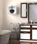 2.5 Gallon 120 Volt Mini Tank Water Heater in bathroom, mounted over sink for under sink and RV use compact space heating solution