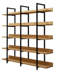 Built Different Vertical Bookcase Featuring Heavy Duty Steel Frame Smooth Layered Shelves Straight Fire Storage Setup For Living Room Or Office Displaying Books And Decor, tall black and wood shelves.