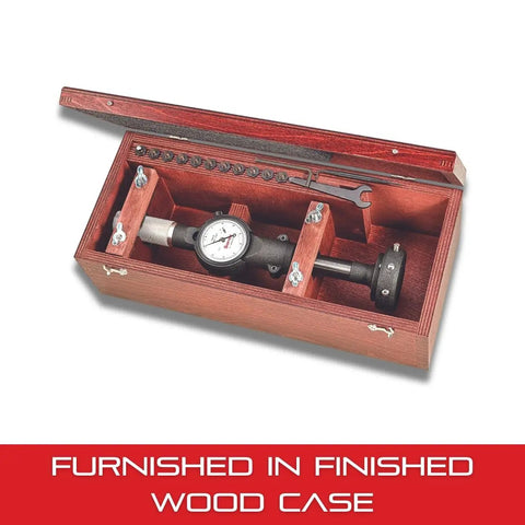 Dial Bore Gauge Pro Grade With Wooden Case And Jewel Bearings, 3 To 5 3/16 Inch Range, 0.0001 Inch Graduation in open case