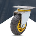 Heavy Duty Swivel Caster Wheels With Silent Rubber Treads For Slick Furniture Gliding And Serious Cart Hauling No Fuss Top Shelf Replacement Set Of Four, showing a heavy-duty rubber tread wheel with steel mount.