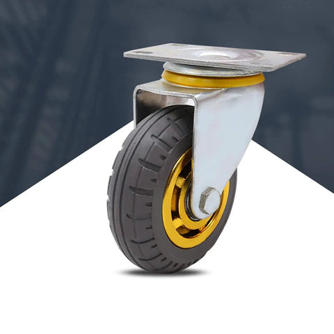 Heavy Duty Swivel Caster Wheels With Silent Rubber Treads For Slick Furniture Gliding And Serious Cart Hauling No Fuss Top Shelf Replacement Set Of Four, showing a heavy-duty rubber tread wheel with steel mount.