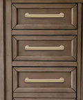 10 Pack 5 Inch Champagne Bronze Cabinet Pulls on wooden drawer, solid zinc alloy, corrosion resistant electroplated finish, smooth surface