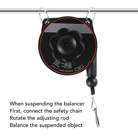 Heavy Duty Tool Balancer With 79 Inch Retractable Cable, Supports Tools From 1.3 To 6.6 Lbs, mounted on rail, instructions shown