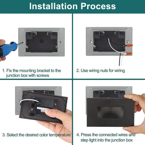 Installation process for Outdoor LED Step Lights 6 Pack 120V Dimmable Warm White 3000K Stair Lights For Indoor And Outdoor Use