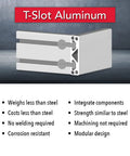 Top Shelf Rock Solid T Slot Aluminum Extrusion Bar two open channels linear motion guide rail showing modular design and specifications.