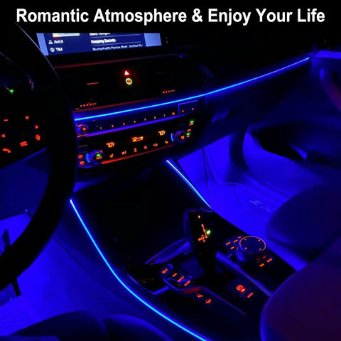 Interior Car LED Strip Lights 16.5Ft USB Neon EL Wire With 6mm Sewing Edge Blue Ambient Lighting Kit For Car Interior Decor