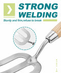 Versatile Weeding Fork Hand Tool With A 12 Inch Wood Handle And 3 Pointed Tines, close-up of strong welding on metal tines.