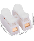 500 Pack 2 Pin 10A 220V Push Wire Connectors with white PVC insulation and spring terminal blocks for LED strips, front view