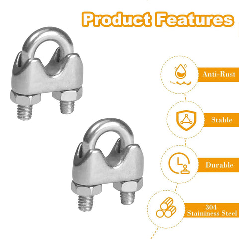 12 Pieces M5 Stainless Steel Wire Rope Clip Clamp Set With Thimbles And Aluminum Crimping Loops for 3/16 inch rigging