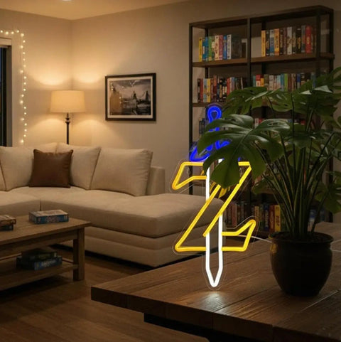 Zelda Sword Neon Sign LED Light For Gaming Room Decor Lit Neon Wall Mount USB Powered 8.2 By 16.1 Inches in living room setup