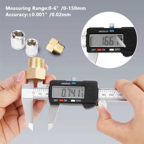 6-Inch Digital Caliper With Large LCD Screen, Stainless Steel Vernier Caliper measuring metal fittings, high precision 0.001 inch