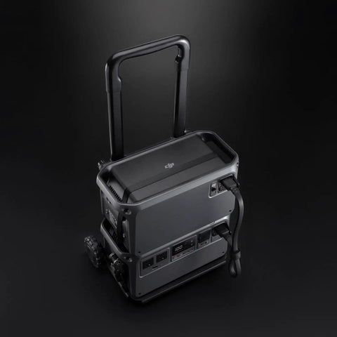 Portable Power Station Rolling Cart with telescopic handle and wheels, ideal for filmmakers and outdoor enthusiasts.