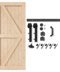 32 Inch By 80 Inch Sliding Barn Door With 5.5 Foot Hardware Kit And Handle Included Easy Install DIY Assembly For Your Home And Storage Spaces K Frame displayed with parts on white background