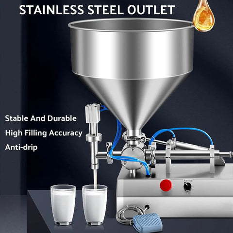 Semi Automatic Paste Bottle Filling Machine Single Head Stainless Steel Liquid Pump dispensing liquid into glasses.