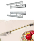 Rock Solid Heavy Duty Extendable Slide Rail Mechanism With Precision Lifting Hinge for No Sweat Adjustments shown with a dining table.