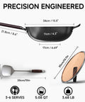 13.5 Inch Carbon Steel Wok Pan With Flat Bottom Preseasoned Nonstick Go To Stir Fry Pan Set With Lid And Spatula dimensions