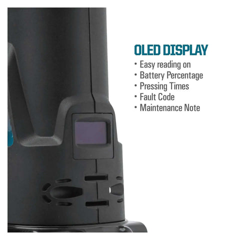 Close-up of OLED display on Mini Battery Pipe Crimping Tool For Plumbing Systems With Copper Fittings And Multilayer PEX Press Tool