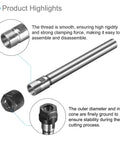 ER11A Router Collet Chuck Extension Rod, 12mm Shank, 100mm Length, showing smooth thread and clamp nut details