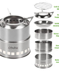 Stainless Steel Wood Burning Camping Stove Portable For Backpacking and Outdoor Cooking with Grill Grid and Carry Bag Ultra Lightweight