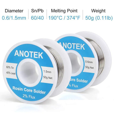Sixty Forty Rosin Core Solder Wire 0.6mm And 1.5mm Tin Lead For Electronics, Stained Glass, Jewelry, Toys And Models, 50g Spool