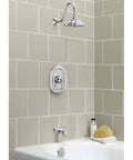 Installed Quentin Tub And Shower Trim Kit With One Piece Ceramic Cartridge And Double Ceramic Pressure Balance Brushed Nickel Finish