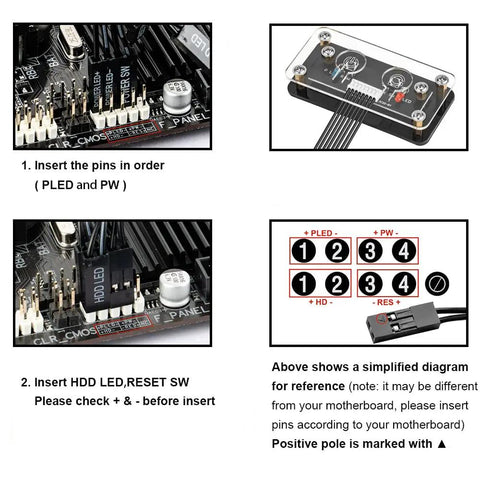 Wiring guide for External Desktop PC Power Button Switch For Case Panel On Off Button Replacement For Motherboard External Power Supply Acrylic DIY Chassis Repair For Damaged Front Panel And Water Cooled Builds
