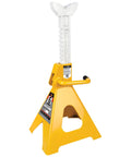 Ratchet Style Jack Stand Set For Lifting Vehicles During Maintenance Heavy Duty 6 Ton Capacity Easy Height Adjustments Yellow Durable Steel Construction