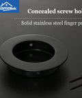 Four Pack Round Sliding Closet Door Handles, 2-1/2 Inch Diameter Black Flush Pocket Pulls with screws on display