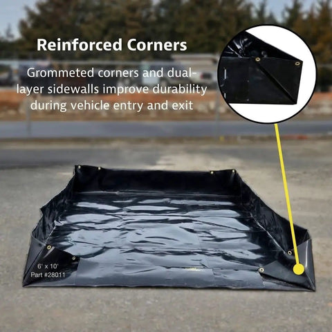 MightyBerm Fuel Spill Containment Berm, 6 Foot By 10 Foot Large With 12 Inch Walls, 448 Gallon Capacity, Black, reinforced corners