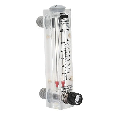 Lzm 15T Liquid Flow Meter Panel Mount With Clear Acrylic Body For Precise Gpm Water Coolant Monitoring Adjustable Flow Rate Zg 1/4 Inch Female Bspt Thread, showing flow rate indicators.