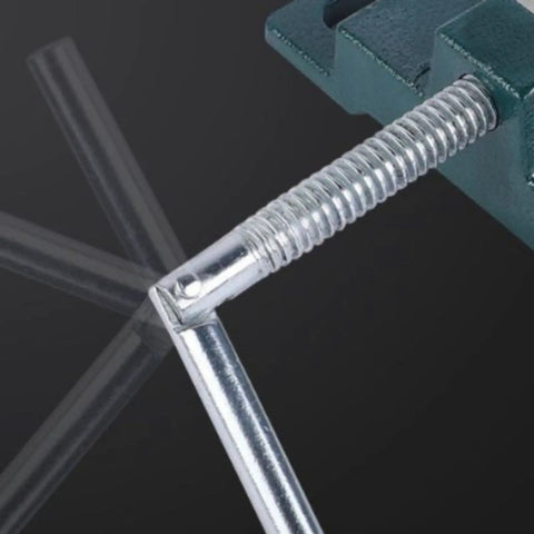 Beefy Bench Vise For Drill Press And Table Mounting Mini Vise With 360 Degree Handle And Rock Solid Clamping, Ideal For Workshop Projects, Metal Parts Holding, Filing And Milling, Easy Install With Elongated Slot Base And 101 Mm Hole Spacing, close-up of handle