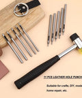 Leather Hole Punch Tool Set With 10 Round Punch Sizes From 0.5mm To 3.5mm And Double Head Plastic Rubber Hammer for crafts and DIY projects