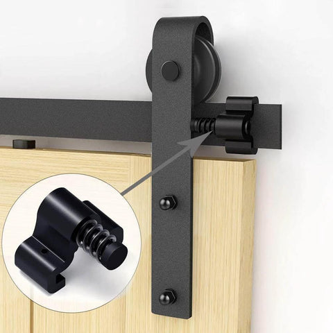 Two Pack Black Barn Door Roller Hangers No Track J Shape Ultra Quiet Nylon Wheel on wood door