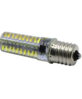 Close-up of an LED corn light bulb with E14 screw base, displaying multiple yellow LED chips for energy-efficient lighting solutions.