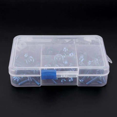 Clear box containing Aluminum Motorcycle Fairing Screw Kit With 177 Pieces M5 And M6 Bolts And M6 Washer Set Universal For Sportbikes