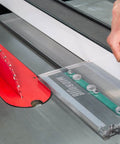 Person assembling ZeroPlay 360 Sled Kit With MatchFit Dovetail Hardware For Table Saw Crosscut Jig Building with screws and a screwdriver