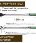 1/2-Inch Drive Click Torque Wrench Set Dual Direction Adjustable High Precision Wrench With 490mm Length and Ratchet Head
