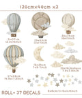 Watercolor Hot Air Balloon Fabric Wall Sticker Peel and Stick Decals With Stars and Clouds for Baby Nursery Kids Bedroom Playroom Decor 120 x 40 cm Eco Friendly Non Toxic Pre Cut Totally Kid Friendly