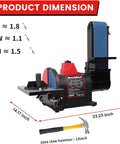 Dimensions of Heavy Duty Bench Belt Sander For Metal And Wood, 1 HP Direct Drive Motor, 4 X 36 Inch Belt And 8 Inch Disc Sander.