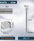 Six Piece Set 3/8-16 Stainless Steel Hex Head Screws Bolts With Nuts Flat And Lock Washers Full Thread Coarse Thread 304 Stainless Steel A2-70 Hardware Kit