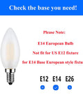 Brighten Up With This E14 LED Bulb 40W Equivalent 4W Dimmable European Base Soft White 3000K Frosted Glass Decorative Bulbs Pack Of 4 Energy Saving Lighting For Home And Lamps, shown with E14 European base compatibility notice.