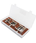 Plastic case with Metal Watch Movement Holder Set 3 Pcs Reversible Watch Repair Tool for Movements and Mounted Dials displayed inside