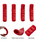 Two Pairs Silicone Brake Grip Protector Covers For Road And Mountain Bikes Red Non Slip Brake Lever Sleeve shown in detail.